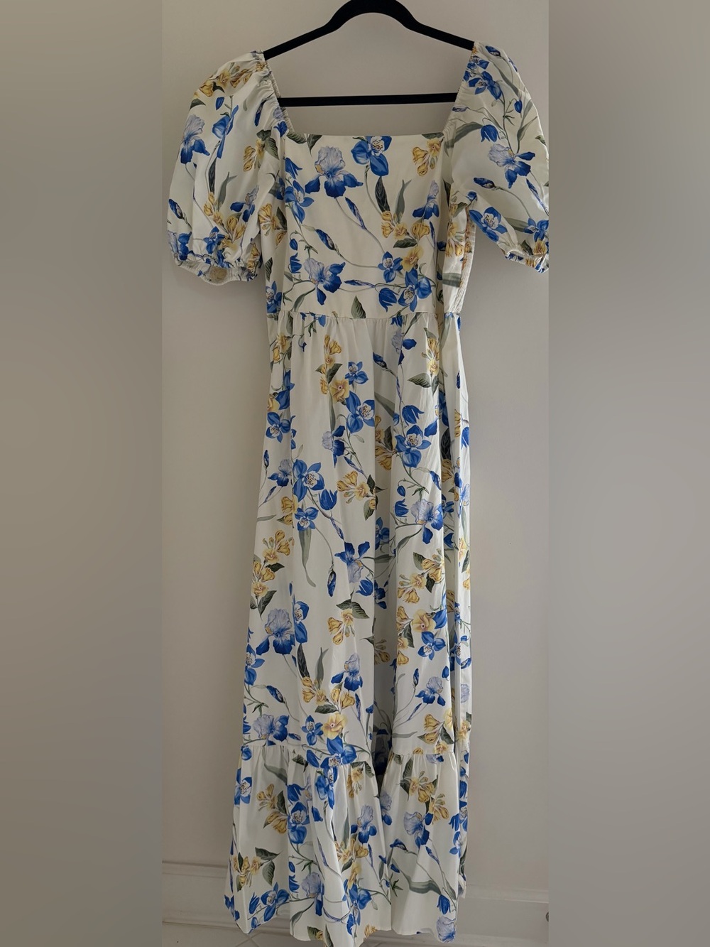 Express White Maxi Dress with Blue & Yellow Floral Print
